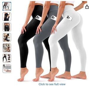 Blueenjoy 3 Pair Leggings with side pockets- Black, White & Gray